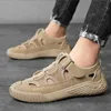 Leder Herrenschuhe Sommer Outdoor Wanderschuhe Atmungsaktive rutschfeste verschleißfeste Mesh-Schuhe Weiche bequeme Freizeitschuhe