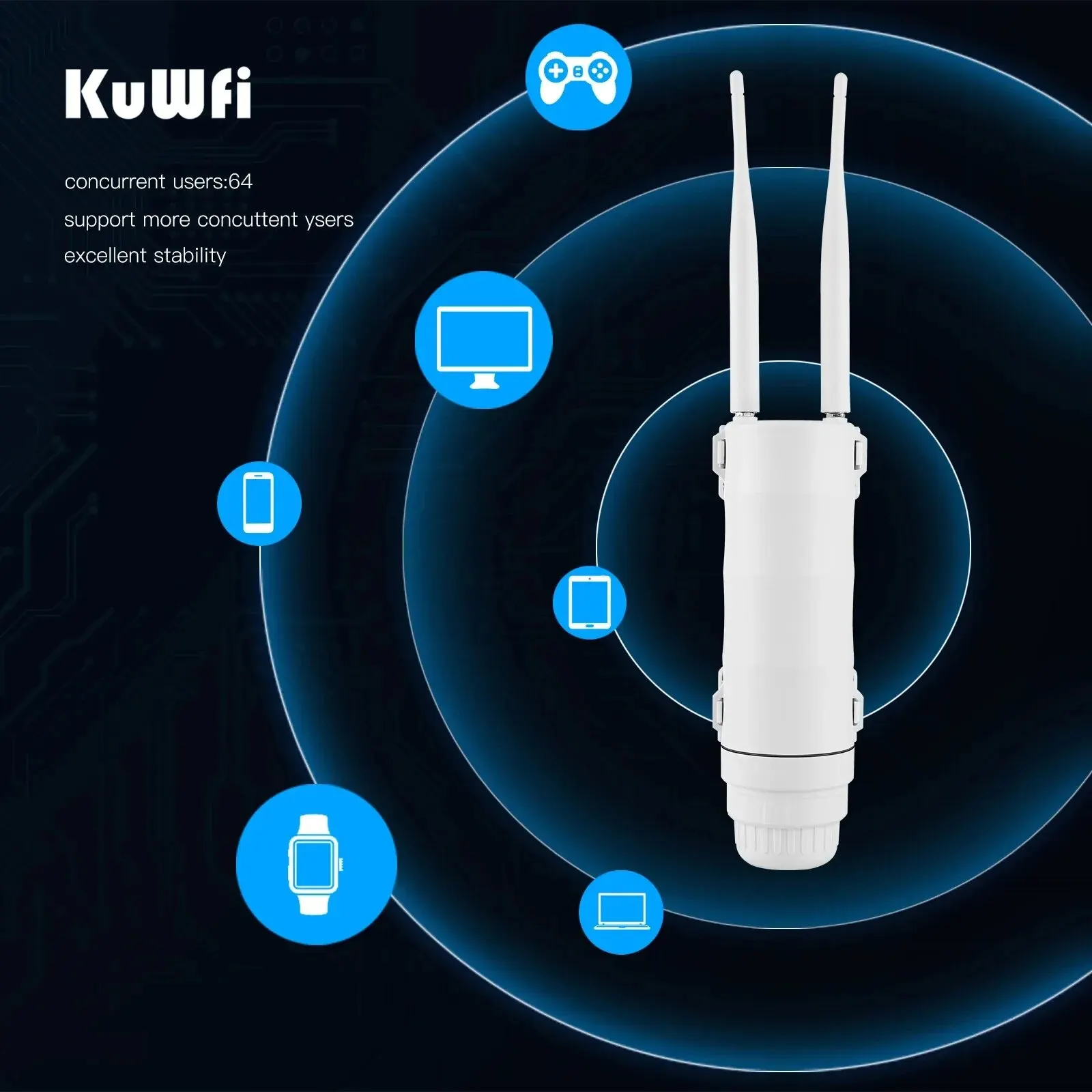 KuWFi IP67 Wasserdichter 4G LTE WLAN-Router – 300 Mbit/s Hochgeschwindigkeits-SIM-Karten-Internet-Hotspot mit Unterstützung für 64 Benutzer Image