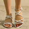 Sommer Hausschuhe Frauen Sandalen Schmale Vintage Karree Flache Cross Strap Tanga Sandalen V Form Design Schuhe Frauen Plus Größe 43
