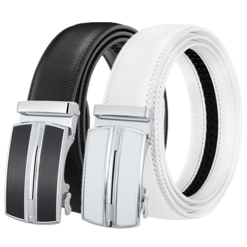 Weiß Schwarz Elegante Business Freizeit männer Automatische Schnalle Gürtel Berühmte Marke Luxus Designer Echtes Leder Jeans Gürtel
