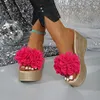 Aphixta 9 cm High Heels Keil Hausschuhe Große Blume Dezember Gold Sohle Plattform Sandalen Sommer Strand Dias Schuh Plus Größe 43