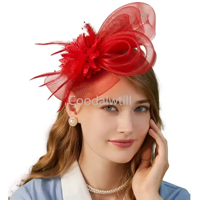 Blumenbänder Fascinator Stirnband Federn Derby Hut Haarspange Cocktail Tea Party Kopfbedeckung für Mädchen Bräute Haarschmuck Image