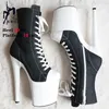 Frauen Schuhe Leinwand Plattform Lace Up Rosa Stiefeletten 20 cm High Heel Seite Zipper Dicken Boden Mode Sexy Stiletto Booties