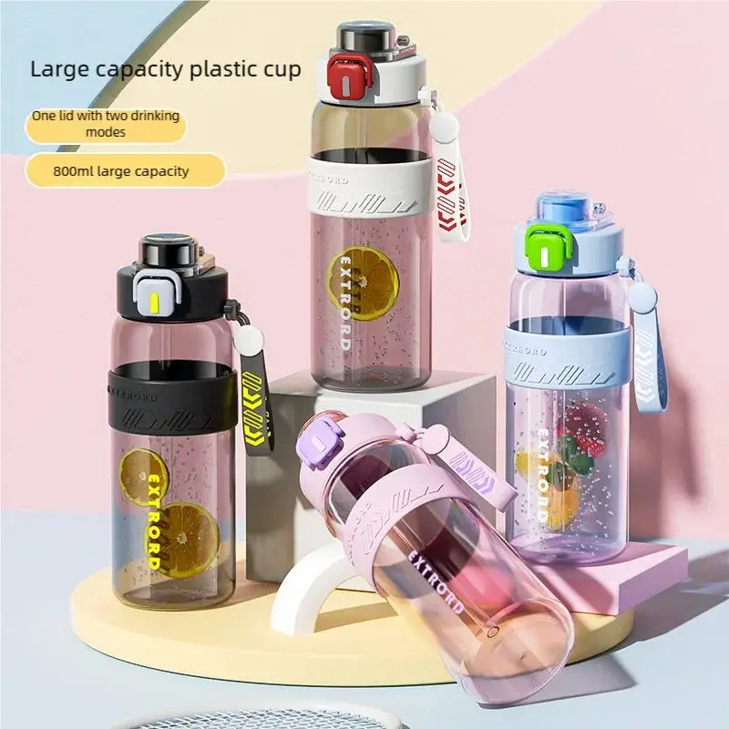 800 ml Strohhalmbecher – Outdoor-Sport und Fitness, praktische Wasserflasche aus Kunststoff – Sommertrinkwasserbecher für Männer und Frauen Image