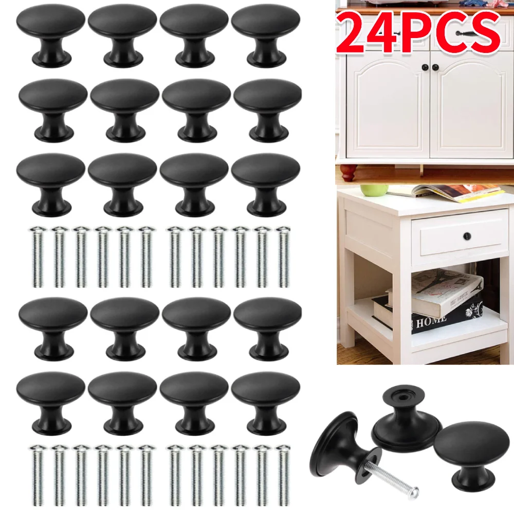 24 Stück moderne, minimalistische Schubladenknöpfe, schwarz, Einzelloch, einkornig, kleiner Griff, Schranktürgriff, Schrankgriffe mit Schrauben Image