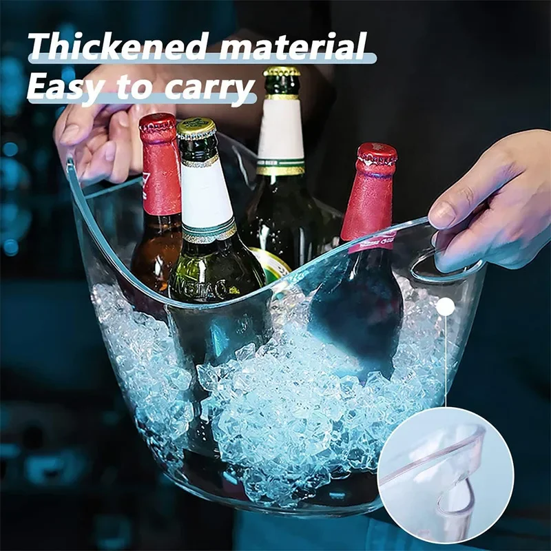 Seau à glace transparent 4L, pelle à glace, baignoire en plastique pour vin, Champagne, Bar à Cocktail, panier de stockage de fruits Portable en plein air pour les fêtes
