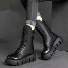 Mode femmes bottes en cuir haut décontracté coton botte en peluche chaud bottes d'hiver pour les femmes plate-forme antidérapante bottes Botas Mujer