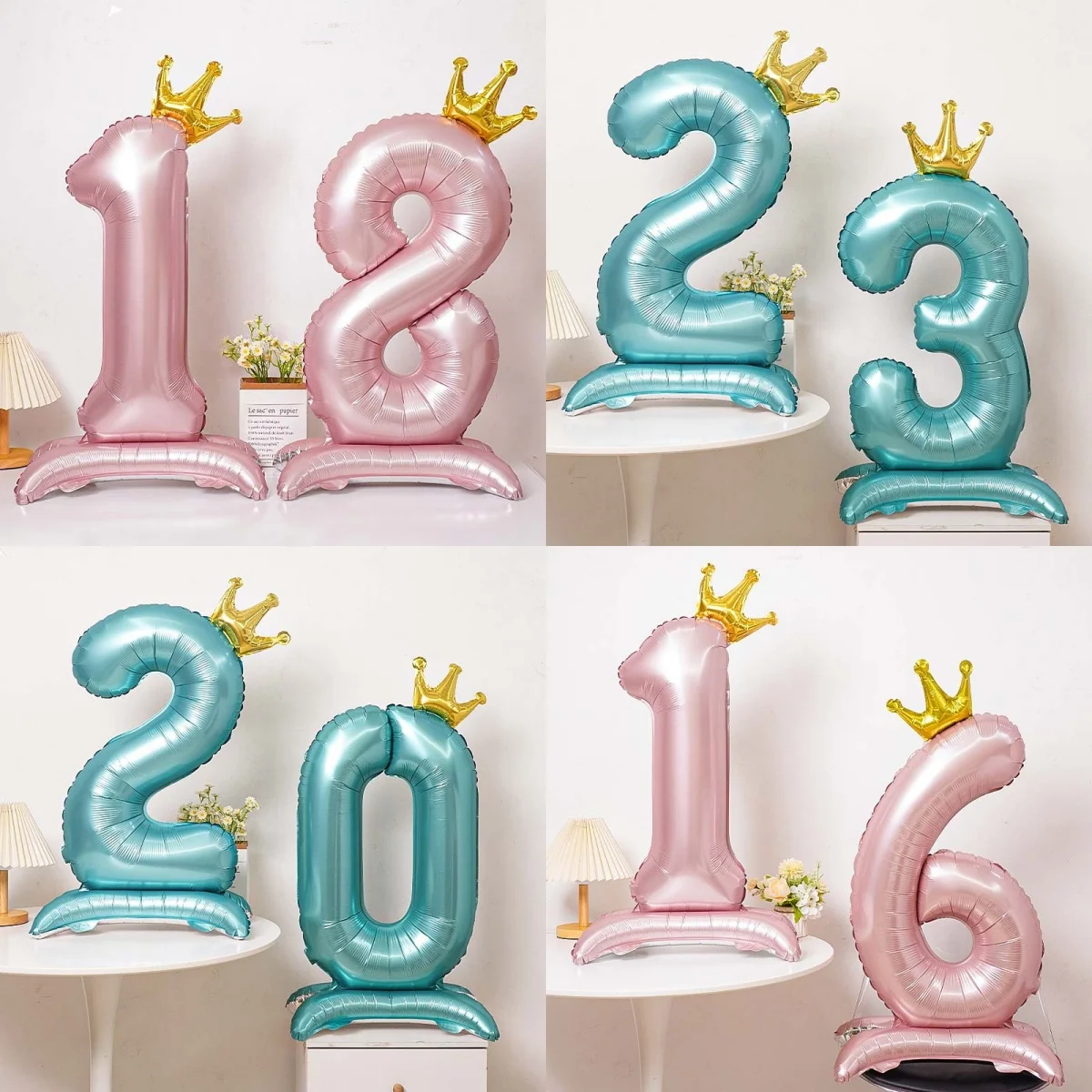 40-Zoll-Geburtstags-Zahlenballons Neue Mädchen Prinzessin 10. Geburtstag Blaue Kronenballons Hochzeit Party Ballons Jumbo-Zahlenballon Image