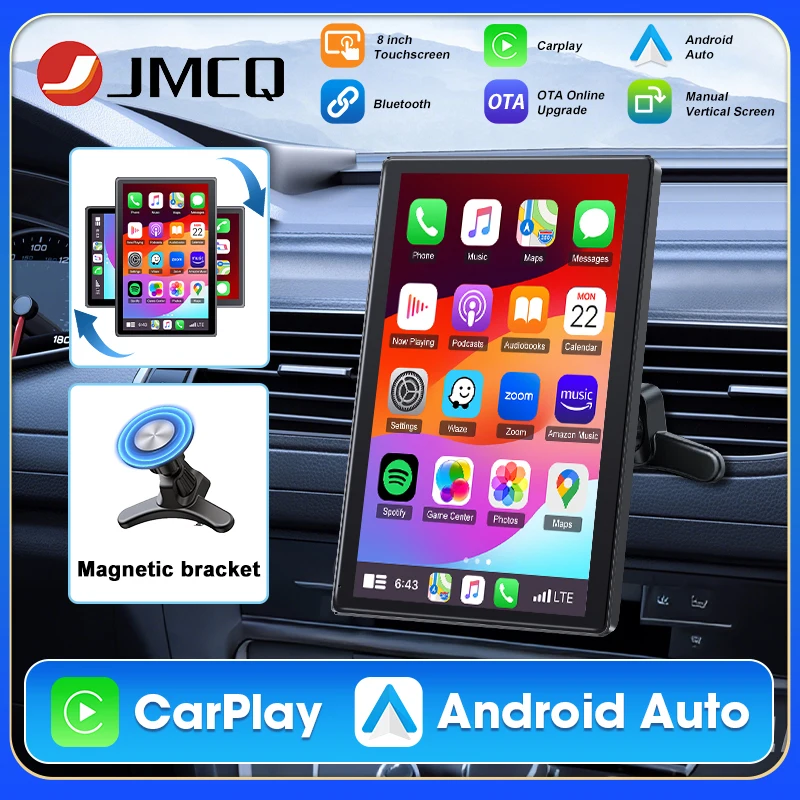 Tragbarer 8-Zoll-Carplay-Bildschirm für das Auto, kabelloses Carplay, Android Auto, horizontaler und vertikaler Bildschirm, Navigation, GPS, Autoradio Image