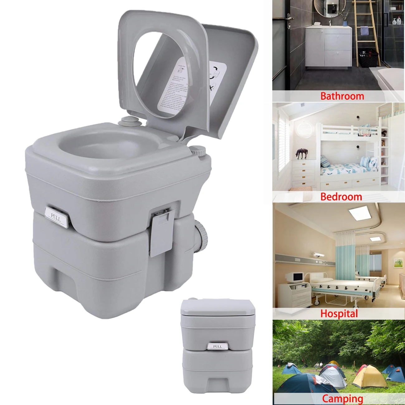Tragbare Toilette im Freien, Camping, Kapazität 130 kg, Erwachsene, Kinder, mobile Toilette, Campingtoilette, Zuhause, Krankenhaus, Reiseboot, 20 l