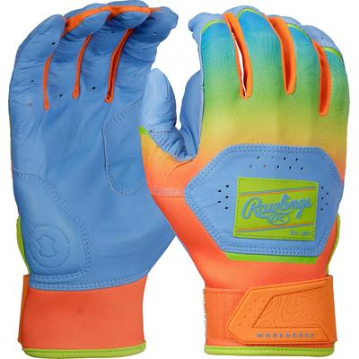 Rawlings Workhorse Funburst Adult Batting Gloves Columbia Blue/Orange