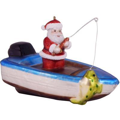 Christbaumschmuck KREBS GLAS LAUSCHA "Fischerboot mit Weihnachtsmann, Weihnachtsdeko, Christbaumschmuck", bunt, B:11cm H:12,5cm T:8,5cm, Glas, Weihnachtsbaumschmuck, mundgeblasen Image