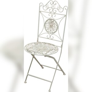 BISCOTTINI INTERNATIONAL ART TRADING Biscottini Gartenstühle - Klappstuhl aus Schmiedeeisen 39x39x96 cm - Garten- und Terrassenstuhl - Restaurantstühle - Esszimmerstuhl Weiß Image