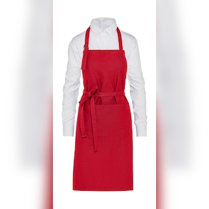 LISBON - Organic Heavyweight Bib Apron with Pocket: One Size / Red Image