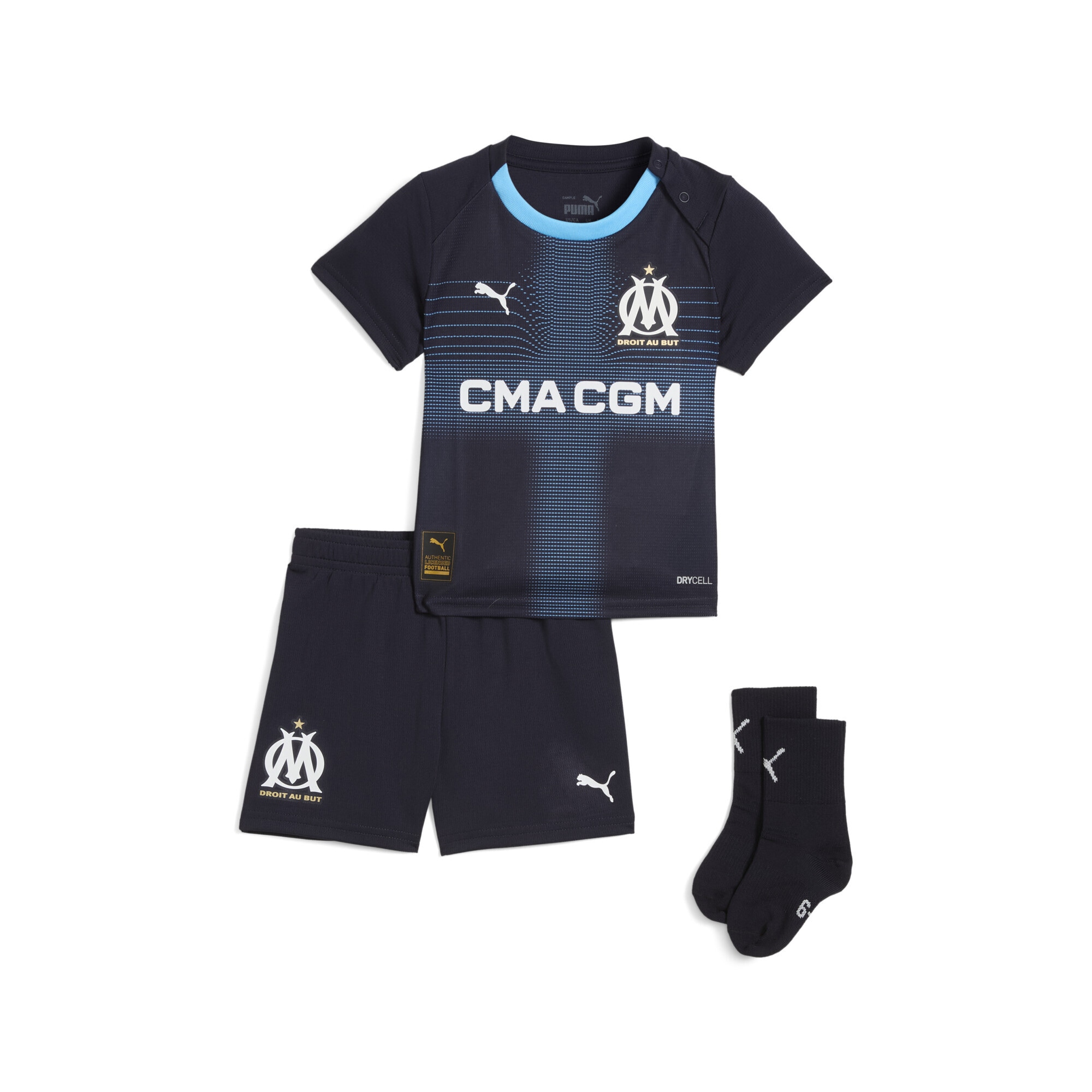 Trainingsanzug PUMA "Olympique de Marseille 25/26 Auswärtstrikot-kit Kinder", Kinder, Gr. 74, blau (new navy luminous blau), Obermaterial: 100% Polyester; Rippe: 100% Polyester, Sportanzüge Image