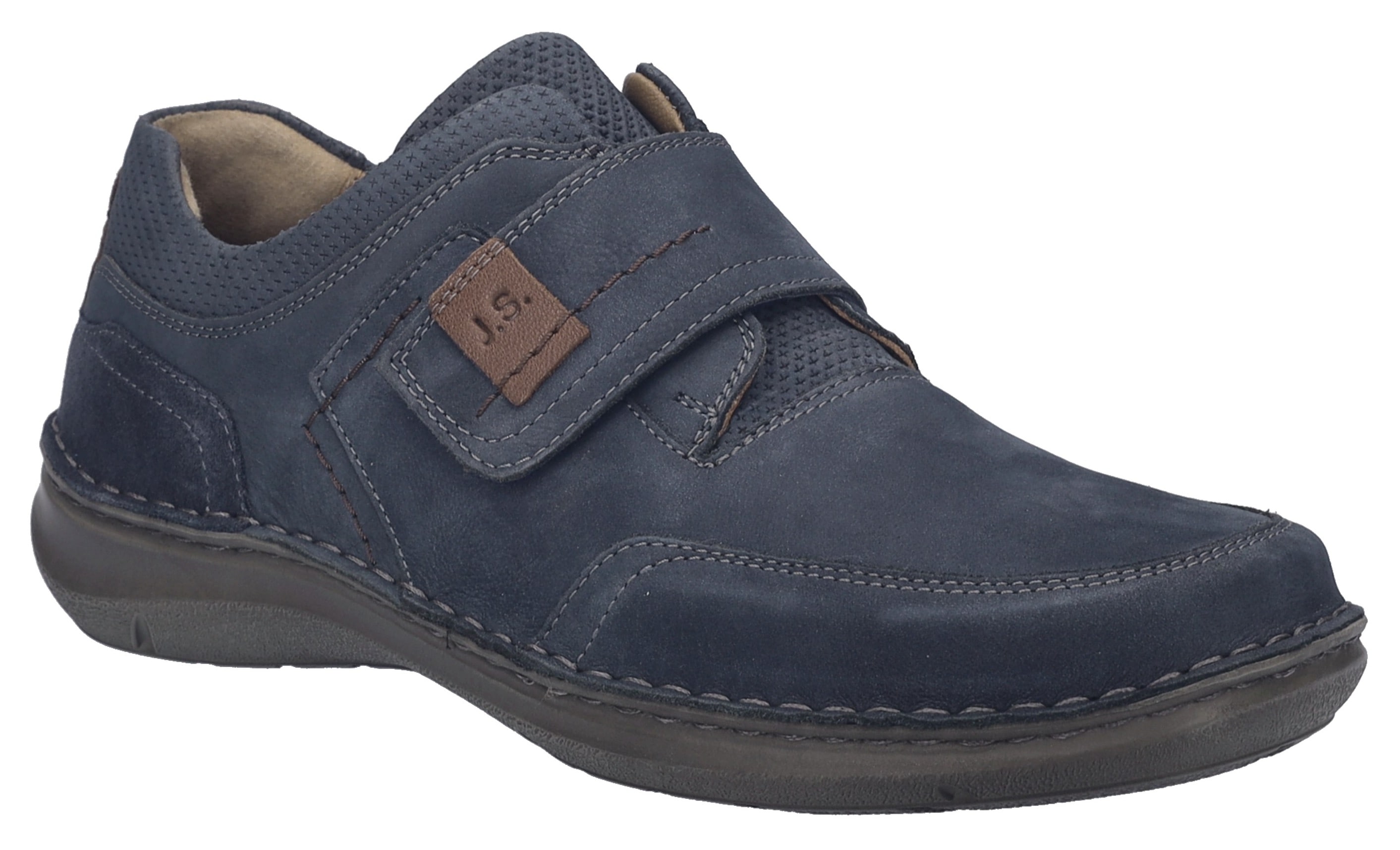 Klettschuh JOSEF SEIBEL "New Anvers 83", Herren, Gr. 43, blau (dunkelblau indigio), Leder, Schuhe Klettschuh, Slipper, Komfortschuh in extraweiter Form