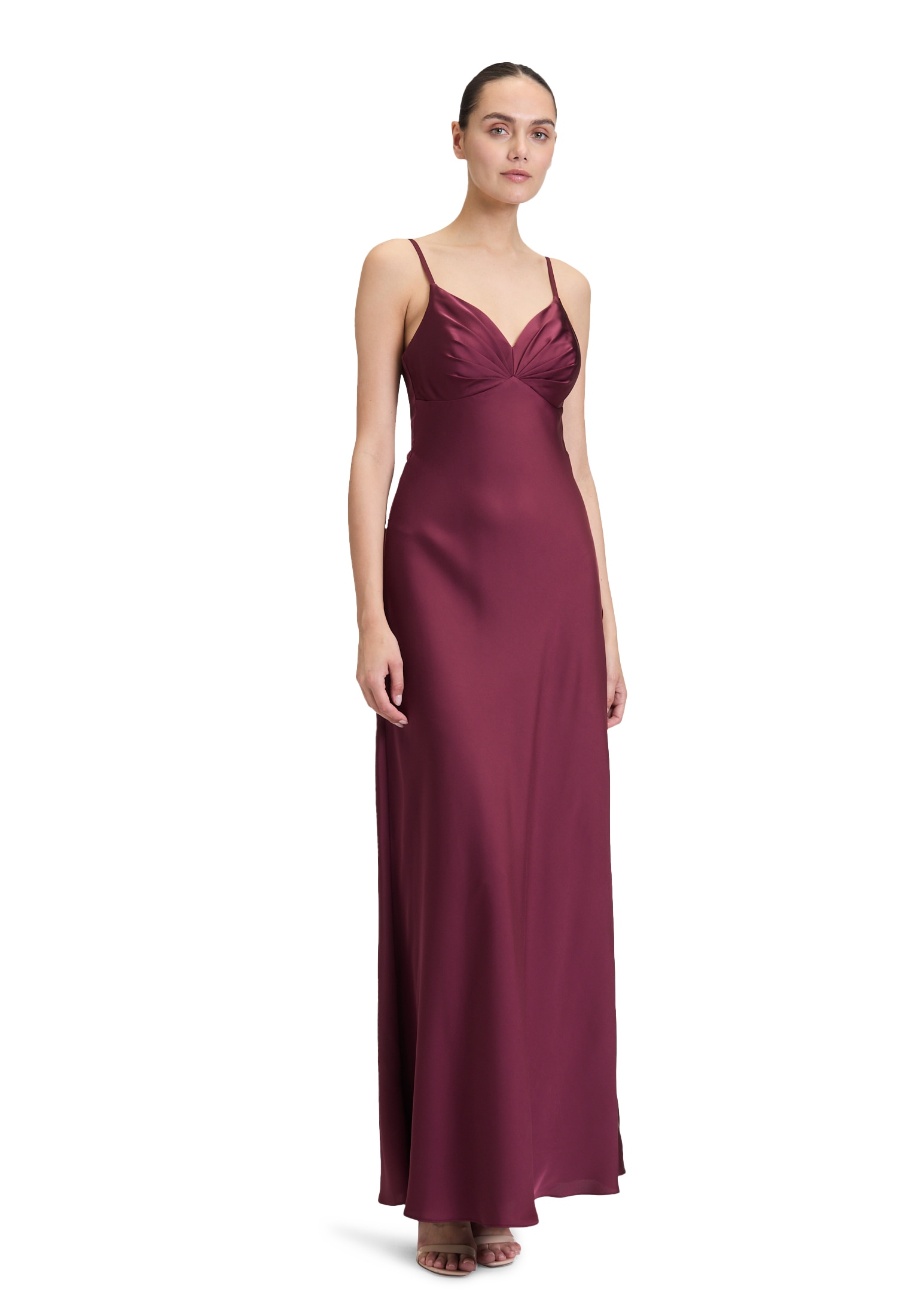 Abendkleid VERA MONT "Damen schmal geschnitten", Damen, Gr. 42, Normalgrößen, rot (wild ruby), Satin, Obermaterial: 100% Polyester; Futter: 100% Polyester, figurbetont lang, Kleider Abendkleid