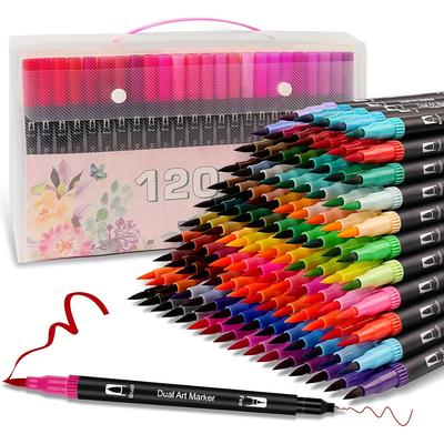 TEMU Dual Tip Brush Markers Pen, Abeier Coloring Markers Watercolor Paint Pen For Adult Students, Painting, Diy Card Making, Books Craft Coloring Doodling Liner Tip And Brush, Of The Image