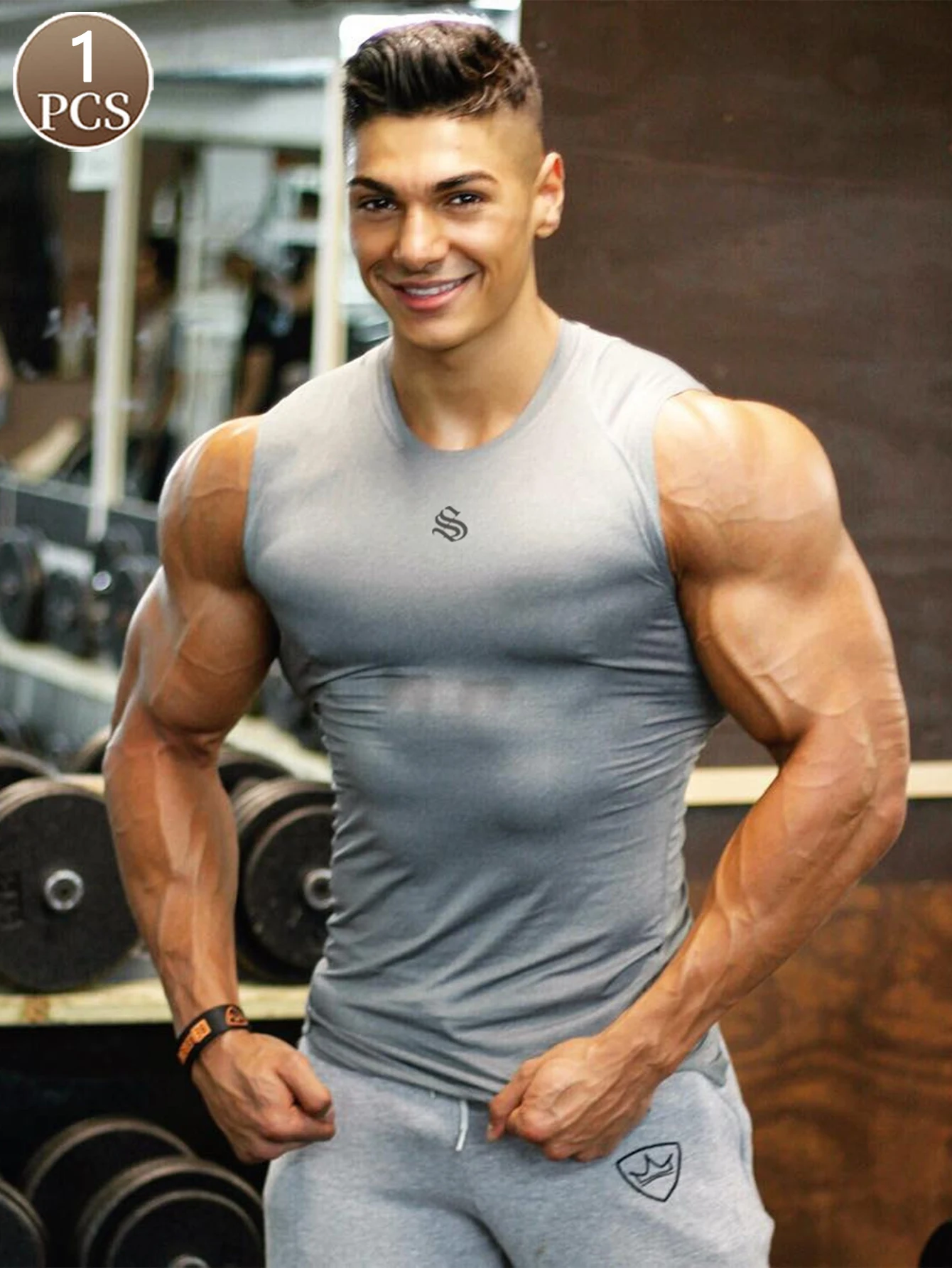 1PCS einfarbig lässig sport fitnessMen's atmungsaktiv schnell trocknend muster sport ärmellose basis mantel weste kann draußen getragen werden Image