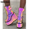 Lila Plattform Keile Mode Stiefel Runde Kappe Höhe Zunehmende Haken und Schleife Frauen Kniehohe Stiefel Punk Y2K Cosplay Schuhe 2025