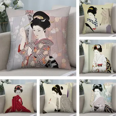 Klassischer japanischer Damen-Kissenbezug aus Plüschstoff, weicher doppelseitiger Druck, Sofa-Kissenbezug, Überwurf-Kissenbezüge Image