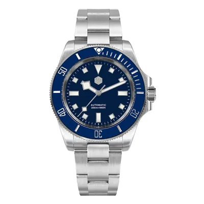 San Martin Men Automatic Watch 40MM Luxury Mechanical Wristwatch Diver 300M Waterproof BGW-9 Blue Luminous Adjustable Clasp NH35