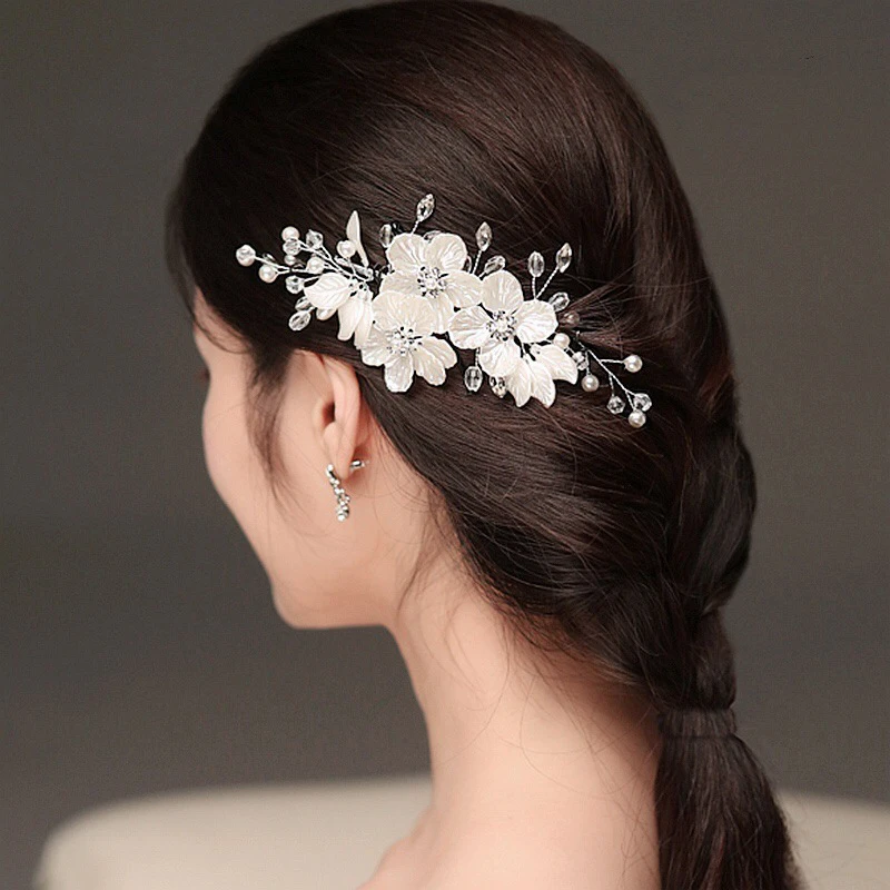 Handgemachte rosa blaue Muschel Blume Perle Braut Haarteil Kristall Perlen Haarspange für Frauen Mädchen Hochzeit Party Image