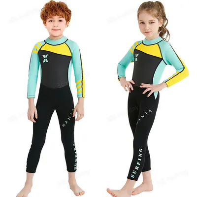 Boys and Girls Swimsuits 2.5MM Neoprene Wetsuit Sun Protection Long Sleeve Diving Suit One-Piece Surf Suit for Youth Children