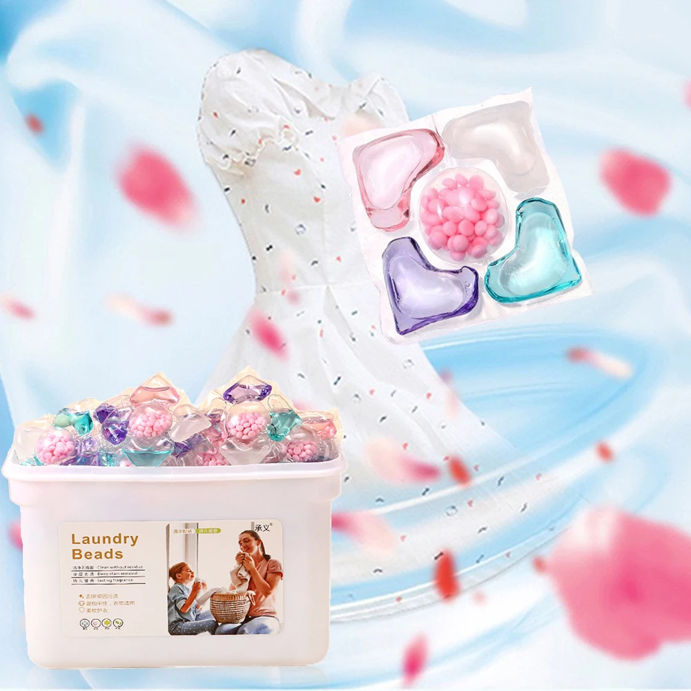 50 Stück 5 in 1 Wäsche-Reinigung, Waschkapseln, Waschmittel, Seifenkiste, Wäsche, Aroma, Flüssigkeitskapsel, Kugel für Zuhause, Schlafsaal Image