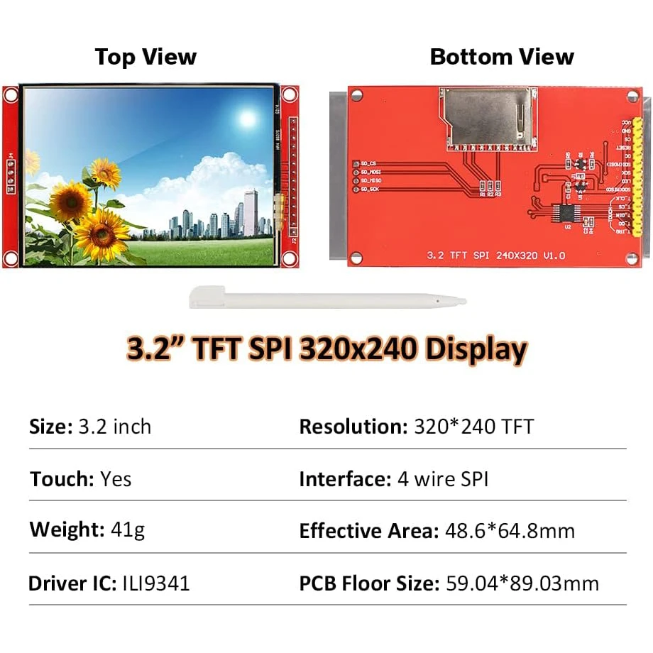 3,2" ILI9341 SPI TFT LCD Display Touch Panel 320x240 TFT LCD Touch Screen Shield 5V/3,3V STM32 Display Modul SPI Seriell Image