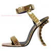 Seltsame Stil Sandalen Frauen Casual Gold Metall Uhr Luxus Marke Sandale Ankle Wrap Mode Peep Toe Party High Heels Frauen Schuhe