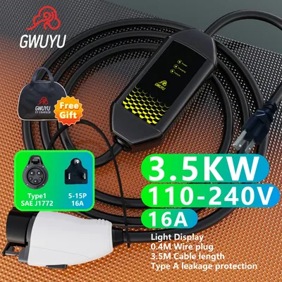 Tragbare Ladestation für Elektrofahrzeuge GWUYU M62-1 Typ 1 J1772 3,5 kW 16 A 7,6 kW 32 A Kontrollleuchte Plug-and-Play-EV-Ladegerät Image