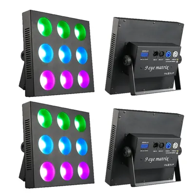 Fieryzeal 2PCS 9-Eye COB Matrix Light 9x12W RGBW LED Par Light DMX Wall Washer Effect Stage Light for DJ Disco Party Wedding