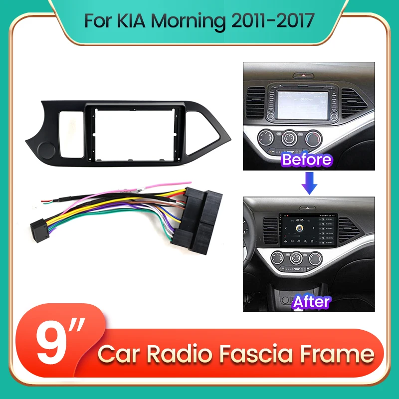 9-Zoll-Autoradio-Faszien für KIA Morning 2011–2017, Armaturenbrett-Installationszubehör, 2 Din-DVD-Panel, Android-Player, Rahmenverkleidung