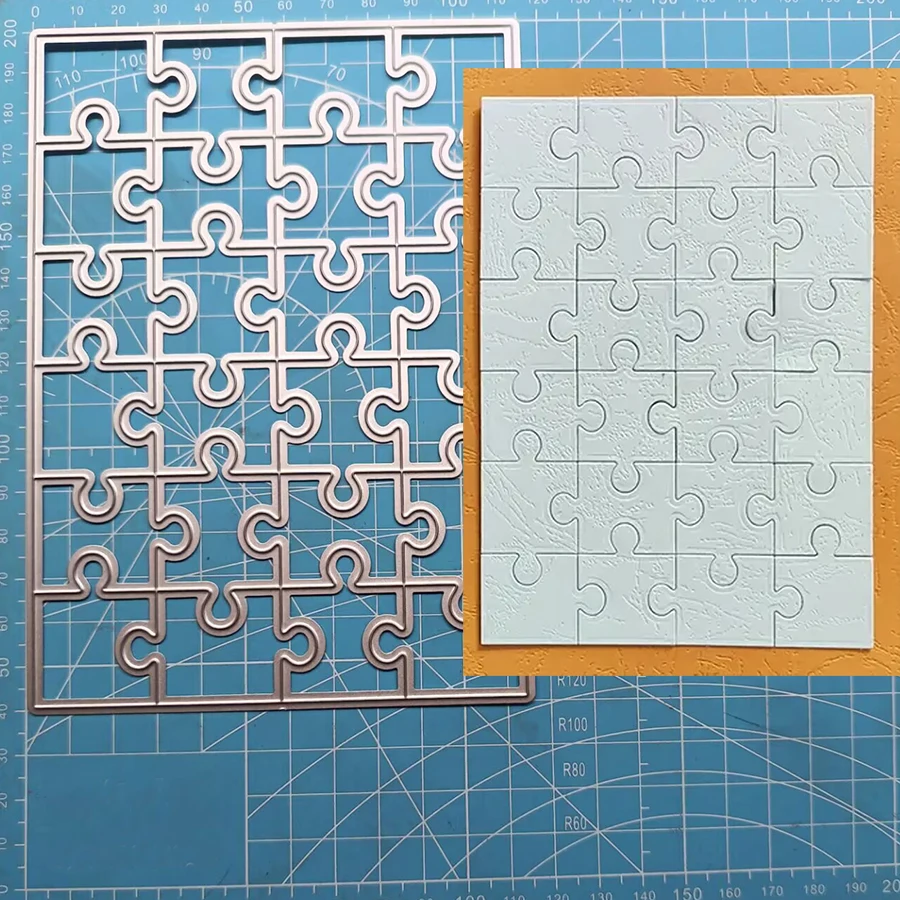 Petit moule de découpe en métal à cadre de puzzle rectangulaire pour bricolage, scrapbooking et artisanat en relief