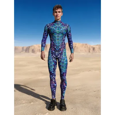 Paar gedruckt Pfauenfeder Cosplay Body Mann Frau Burnning Man Festival Catsuit Halloween Party Kostüm Sexy Zentai Anzug Image