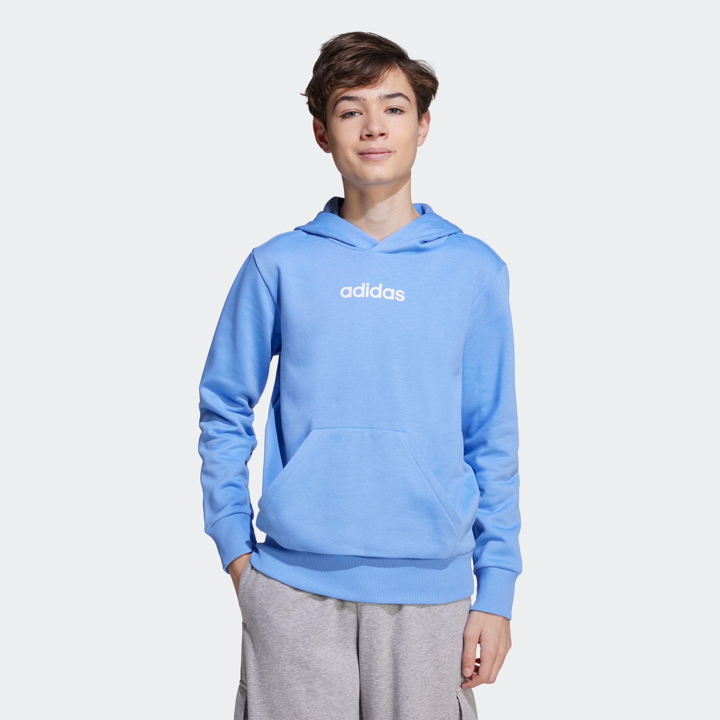 Kapuzensweatshirt ADIDAS SPORTSWEAR "J LIN FL HD", Kinder, Gr. 164, blau (blau fusion, weiß), Obermaterial: 71% Baumwolle, 29% Polyester, Sweatshirts Image