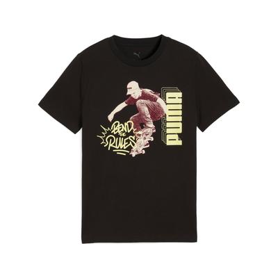 T-Shirt PUMA "MID90S GRAPHIC TEE I B", Kinder, Gr. 164, schwarz (puma schwarz), Jersey, Obermaterial: 100% Baumwolle, bedruckt, sportlich, regular fit normal, Rundhals, Kurzarm, Shirts Image
