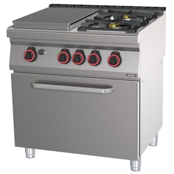 Gasherd mit 2 Kochstellen und 1 Coup de Feu-Platte mit statischem Elektrobackofen GN 2/1 HP 80 - Linie 700 C7FOG2F1PFGHP80 Casselin