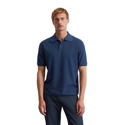 Kurzarmpullover MARC O'POLO "mit feiner Piqué-Struktur", Herren, Gr. XL, blau (iris ink), Obermaterial: 100% Baumwolle, unifarben, Kurzarm, Pullover Image
