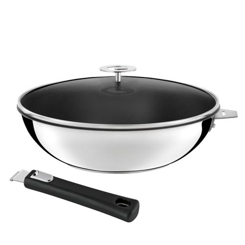 Wok 28 cm avec revêtement céramique, couvercle et poignée