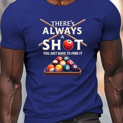 TEMU Pool 8 Ball S A Shot Print, Men's Round Crew Neck Short Sleeve Tee, Casual T-shirtcasual Comfy Lightweight Top For Summer Image