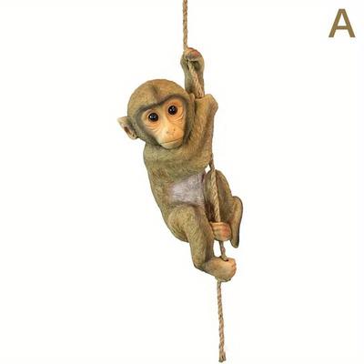 TEMU Chimpanzee & Monkey Resin Statue - Adorable Hanging Garden Decor, Spring Outdoor Sculpture, Natural Look, No Power Needed, Easter And Decoratio Image
