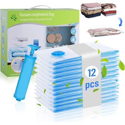 TEMU 12-pack Vacuum Bags For Clothing - 60x40cm, 80% Space Saving Vacuum Storage Bags, Pa & Pe Material, Reusable Vacuum Bags For Clothes, Includes Hand Pump