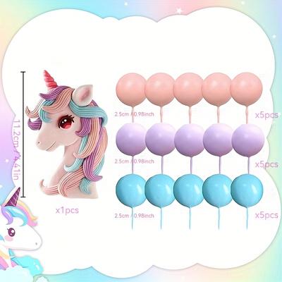 TEMU 16pcs Unicorn Cake Toppers Unicorn Colored Ball Cake Decorations Unicorn Birthday Party Supplies Happy Birthday Cake Decorations (pink, Blue, Purple) Image