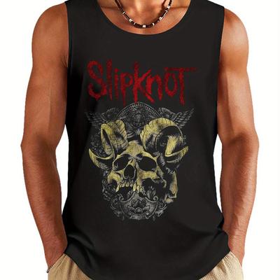 TEMU Men's Vintage Punk Rock Skull Graphic Tank Top - 100% Cotton Crew Neck Sleeveless Tee, Casual Loose Fabric With & , Image