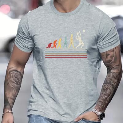TEMU Men' Casual T-shirt - Fashionable Print Short Sleeve, Crew Neck, Summer Top, Machine Washable Image