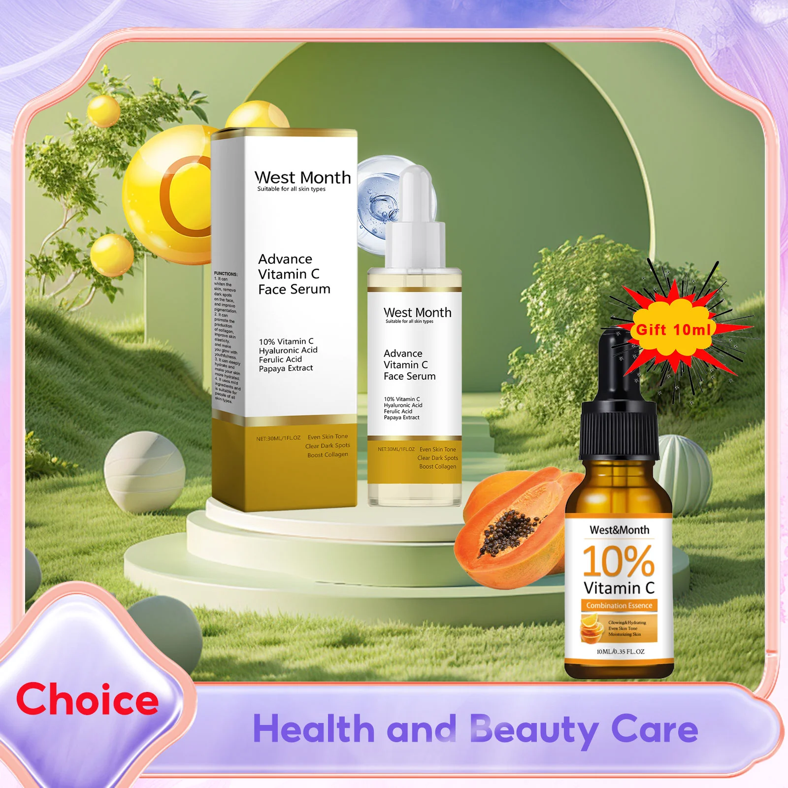 Vitamin-C-Serum, Gesichtsaufhellung, Hyaluronsäure, gleichmäßiger Hautton, verbessert dunkle Flecken, Aufhellung, feuchtigkeitsspendende, straffende Gesichtsessenz Image
