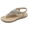 Komfort Flache Ferse Sandalen Frauen Große Größe 42 2025 Sommer Schuhe Frau Böhmen Blumen Strass Strand Damen Schuhe Alias