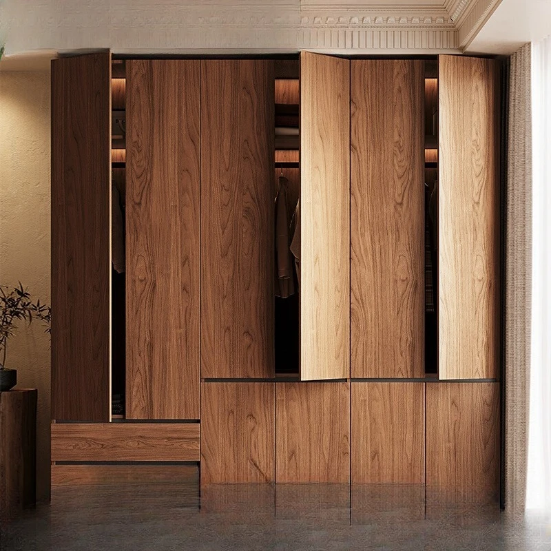 Massivholz-Kleiderschrank, antikes Granulatbrett, moderner, einfacher segmentierter Schrank, hohe Qualität